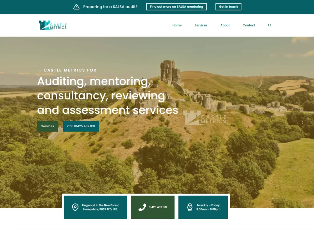 Castle Metrics audits, small business mentoring and consultancy for management systems, and assessment services, as well as academic reviewing